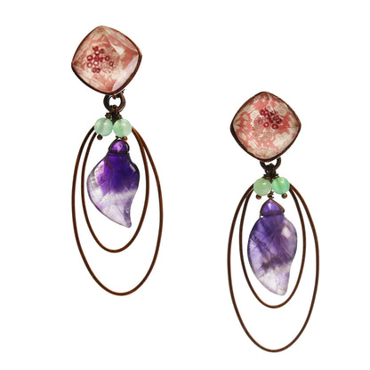 イヤリング 梅 ピンク 葉っぱ アメジスト TAMARUSAN