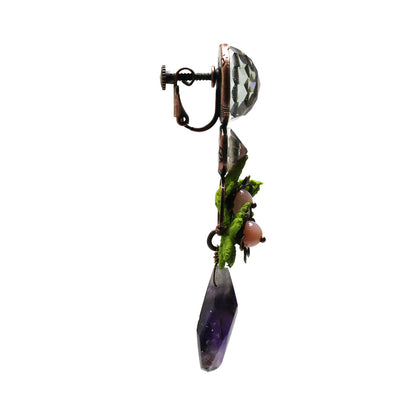 アシンメトリーイヤリング ピンク 花 アメジスト TAMARUSAN