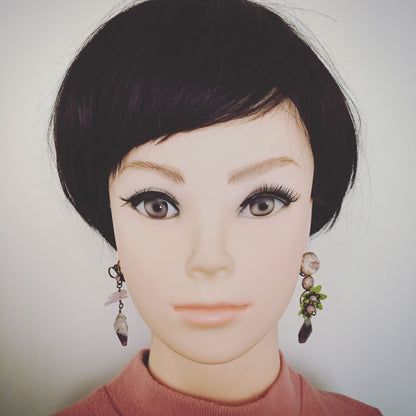 アシンメトリーイヤリング ピンク 花 アメジスト TAMARUSAN