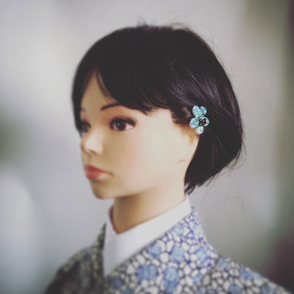 ヘアピン 花 梅 オニキス 飾り取り外し可能 ブルー TAMARUSAN