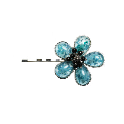 ヘアピン 花 梅 オニキス 飾り取り外し可能 ブルー TAMARUSAN