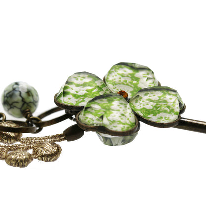 かんざし 四つ葉 梅 緑 レース 短め 一本挿しかんざし