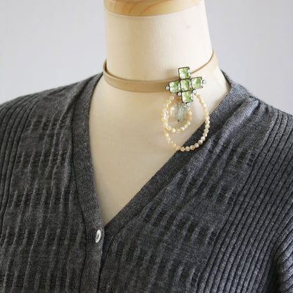 チョーカー 革紐 ベージュ 梅 抹茶 TAMARUSAN