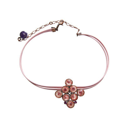 ２連 チョーカー 本革 ピンク 梅 アメジスト TAMARUSAN