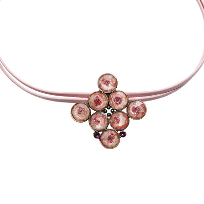 ２連 チョーカー 本革 ピンク 梅 アメジスト TAMARUSAN