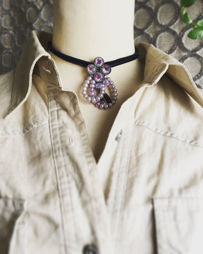 チョーカー 花 福梅 パープル 淡水パール リボン TAMARUSAN