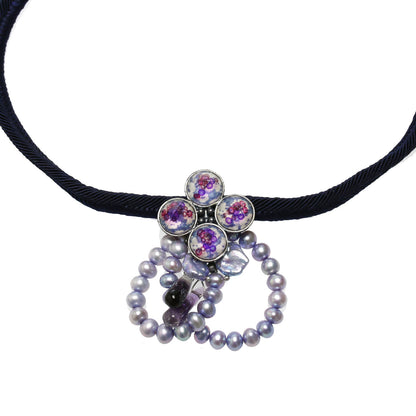 チョーカー 花 福梅 パープル 淡水パール リボン TAMARUSAN