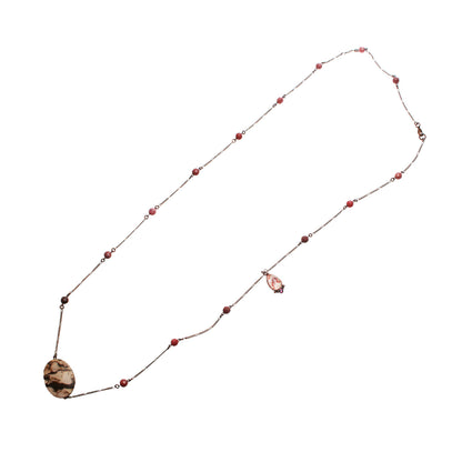 ロングネックレス ピンク 梅 アンティーク風 ネックレス