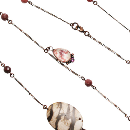 ロングネックレス ピンク 梅 アンティーク風 ネックレス