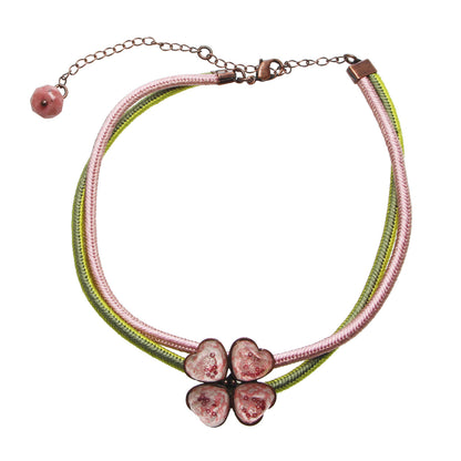 組紐 チョーカー 梅 ピンク ２連 四つ葉 TAMARUSAN