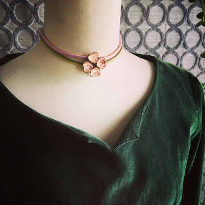 組紐 チョーカー 梅 ピンク ２連 四つ葉 TAMARUSAN