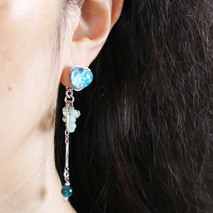 ピアス ハート 水色 梅 アシンメトリー TAMARUSAN