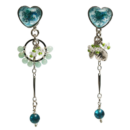 ピアス ハート 水色 梅 アシンメトリー TAMARUSAN