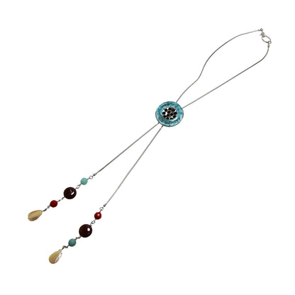 チェーンループタイ 青 珊瑚 ヘソナイトガーネット TAMARUSAN