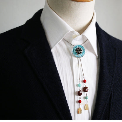 チェーンループタイ 青 珊瑚 ヘソナイトガーネット TAMARUSAN