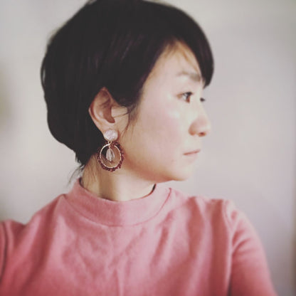 フープイヤリング ピンク ガーネット ゴールド TAMARUSAN