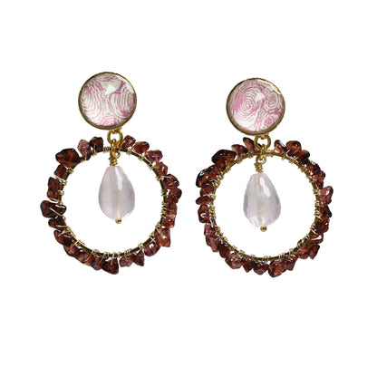 フープイヤリング ピンク ガーネット ゴールド TAMARUSAN