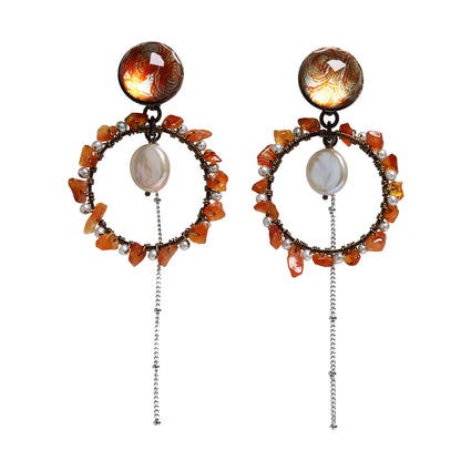 フープイヤリング オレンジ カーネリアン 淡水パール TAMARUSAN