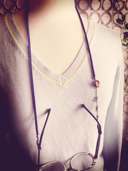 眼鏡チェーン ヤモリ 花 ブルー リボン TAMARUSAN