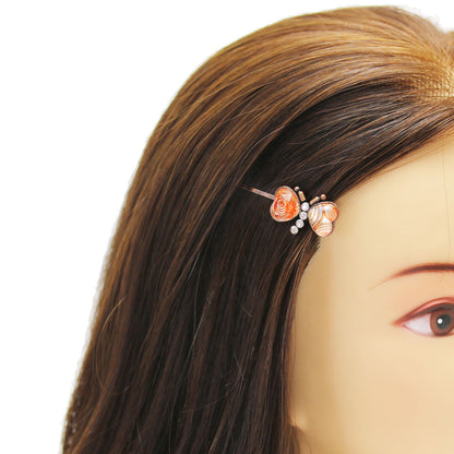 ヘアピン 蝶 渦巻き オレンジ ラインストーン 高級ヘアピン