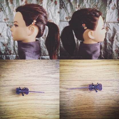 ヘアピン 蝶 渦巻き オレンジ ラインストーン 高級ヘアピン