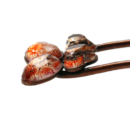 二股かんざし 蝶 オレンジ 渦巻き TAMARUSAN