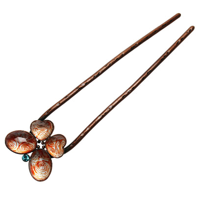 二股かんざし 蝶 オレンジ 渦巻き TAMARUSAN