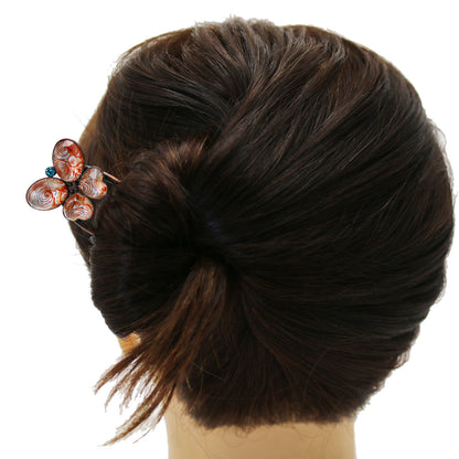 二股かんざし 蝶 オレンジ 渦巻き TAMARUSAN