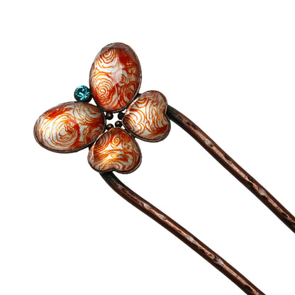 二股かんざし 蝶 オレンジ 渦巻き TAMARUSAN