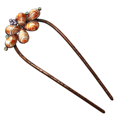 二股かんざし オレンジ 渦巻き TAMARUSAN