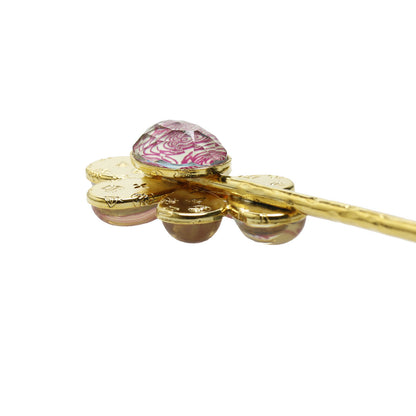 一本挿し かんざし ピンク 渦巻き 24金 一本挿しかんざし