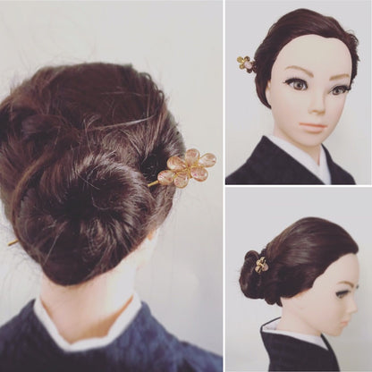 一本挿し かんざし ピンク 渦巻き 24金 一本挿しかんざし