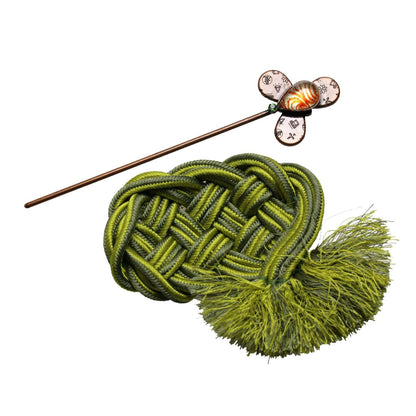 かんざしバレッタ 組紐 黄緑 オレンジ 渦巻き TAMARUSAN