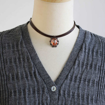 2連 革紐チョーカー 渦巻き オレンジ TAMARUSAN