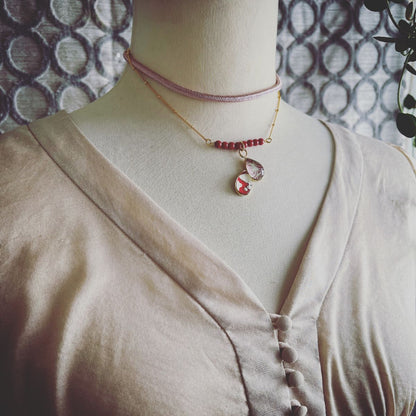 組紐チョーカー  正絹 ピンク 赤 ２連 珊瑚 TAMARUSAN