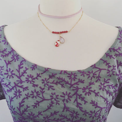 組紐チョーカー  正絹 ピンク 赤 ２連 珊瑚 TAMARUSAN