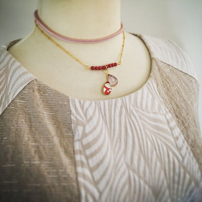 組紐チョーカー  正絹 ピンク 赤 ２連 珊瑚 TAMARUSAN