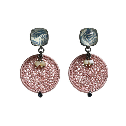 ピアス レース編み 水色 ピンク 絹 TAMARUSAN