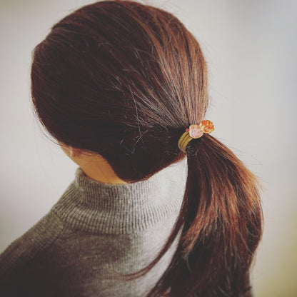 ヘアゴム ピンク オレンジ 渦巻き ハート TAMARUSAN