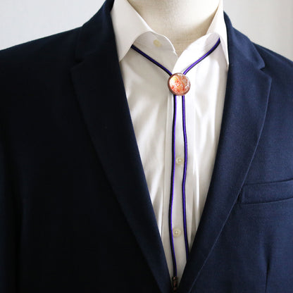 組紐ループタイ 紫 正絹 渦巻き オレンジ TAMARUSAN