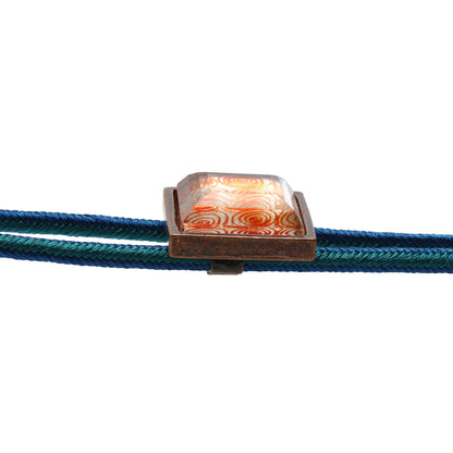 組紐ループタイ 正絹 渦巻き オレンジ 四角 ループタイ