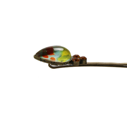 ヘアピン ラインストーン 菊 オレンジ 高級ヘアピン