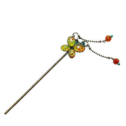 かんざし マルチカラー 菊 カーネリアン ターコイズ アマゾナイト 蝶 一本挿しかんざし