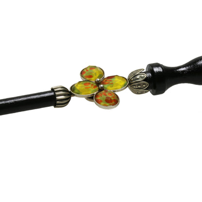 木製かんざし マルチカラー 菊 オレンジ 一本挿しかんざし