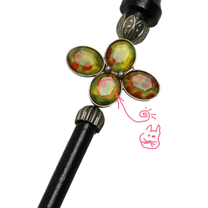 木製かんざし マルチカラー 菊 オレンジ 一本挿しかんざし