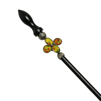 木製かんざし マルチカラー 菊 オレンジ 一本挿しかんざし