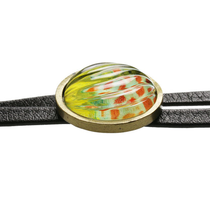 革紐ループタイ 黄緑 ネクタイ 丸 菊 ループタイ