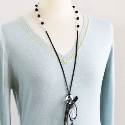 眼鏡ホルダー ネックレス オニキス 白黒 2way 眼鏡ホルダー