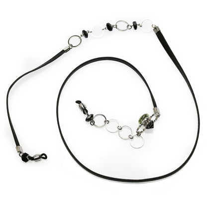 眼鏡チェーン 男性 黒 オニキス 革ひも TAMARUSAN