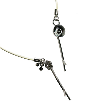 ヘアピンヘアバンド 白黒 革紐 ヘッドバンド